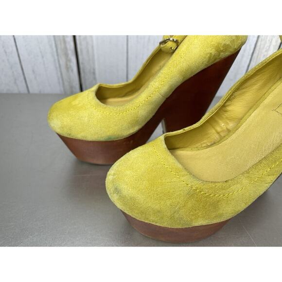 Top Shop Platform Heels Women Suede & Wood Bright Yellow Pin Up Size US 5 - Picture 2 of 10